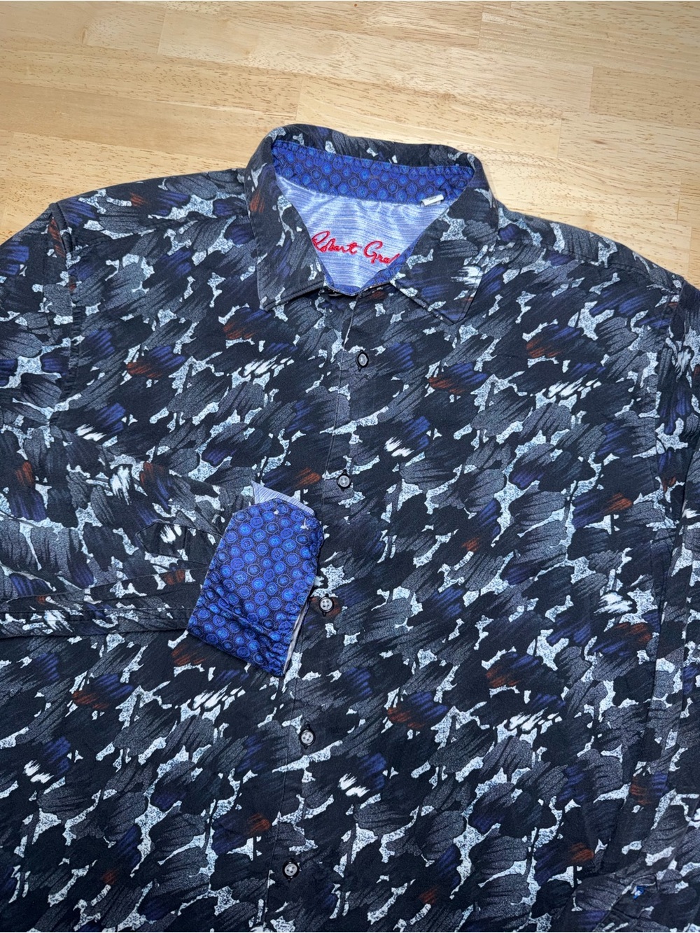 Robert Graham Mens The Amerigo Abstract Camo Sport Shirt Flip Cuff Designer 2XL